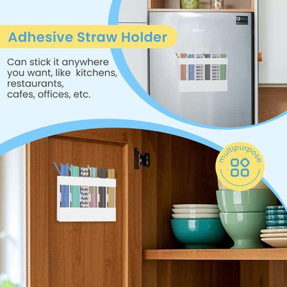 Acrylic Straw Holder for Cabinet, Reusable Straw Organizer with Double Sided Adhesive Tape Tumbler Straw Storage Container for Cupboard Drinking Straw Dispenser for Kitchen Counter (White)