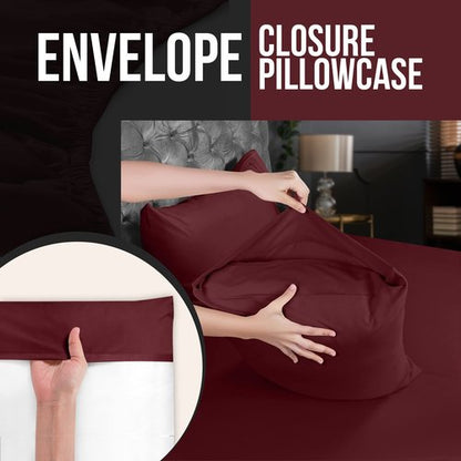 Utopia Bedding King Pillow Cases - 4 Pack - Envelope Closure - Soft Brushed Microfiber Fabric - Shrinkage and Fade Resistant Pillow Covers King Size 20 X 40 Inches (King, Burgundy)