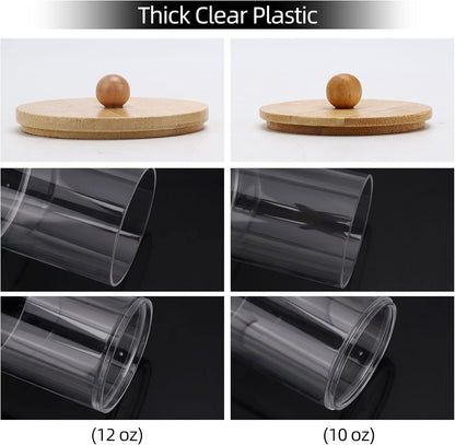 Tbestmax Qtip Holder Dispenser - 4 Pack Clear Plastic Apothecary Jars with Bamboo Lids | 12oz & 10oz Storage
