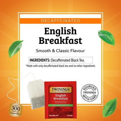Twinings Decaffeinated English Breakfast Black Tea Individually Wrapped Bags, 25 Count (Pack of 6), Flavourful, Robust, Enjoy Hot or Iced, 150 Teabags