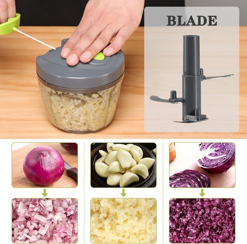 Cambom Manual Food Chopper - BPA-Free Vegetable Cutter for Onions, Fruits & Nuts | 650ml Gray