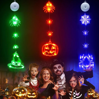 Suddus Halloween Lights - 3 Pack Battery Operated with Timer | Orange Pumpkin, Violet Spider & Green Witch Hat Decor