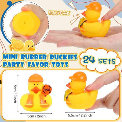 Jexine 24-Piece Assorted Rubber Ducks - Fun Bath Time Floating Toys for Birthday Party Gifts | Construction Style