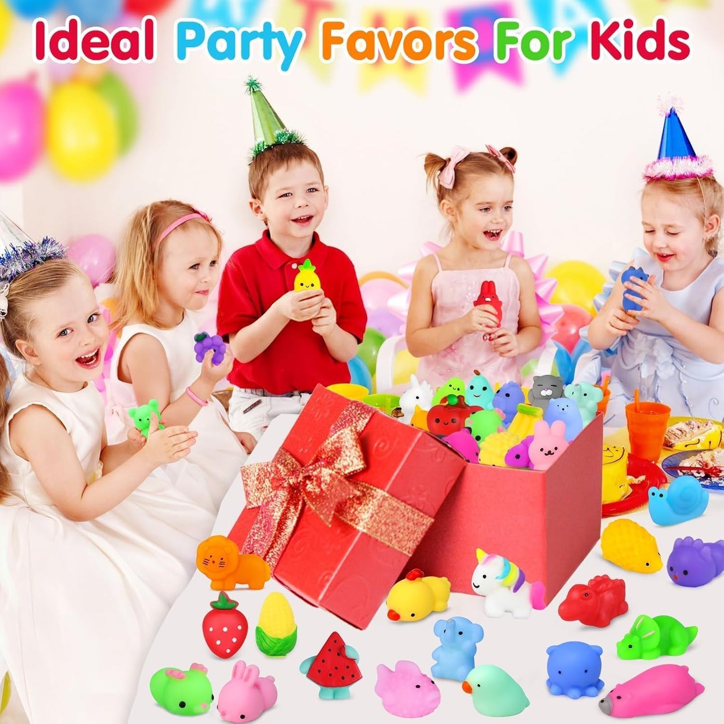 Yunaking 130PCS Kawaii Squishies - Stress Relief Fidget Toys for Kids | Perfect Party Favors & Classroom Prizes