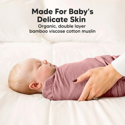 Skiennix 4-Pack Organic Muslin Swaddle Blankets - Soft & Breathable Newborn Essentials in Coral
