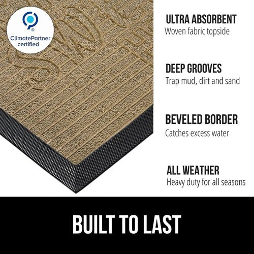 GORILLA GRIP Waterproof All-Season Doormat - Natural Rubber, Stain & Fade Resistant, 29x17, Easy Clean