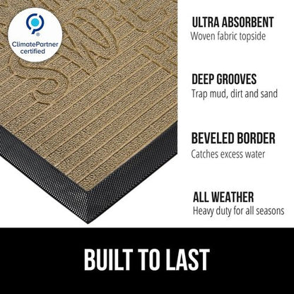 GORILLA GRIP Waterproof All-Season Doormat - Natural Rubber, Stain & Fade Resistant, 29x17, Easy Clean