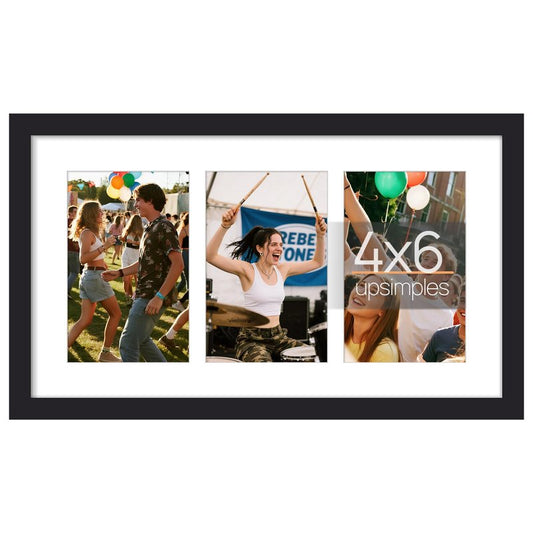 upsimples 8x14 Collage Picture Frame, Display Pictures 3 4x6 with Mat or 8x14 Without Mat, Wall Hanging 3 4x6 Picture Frame Collage Wall Decor, Black, 1 Pack