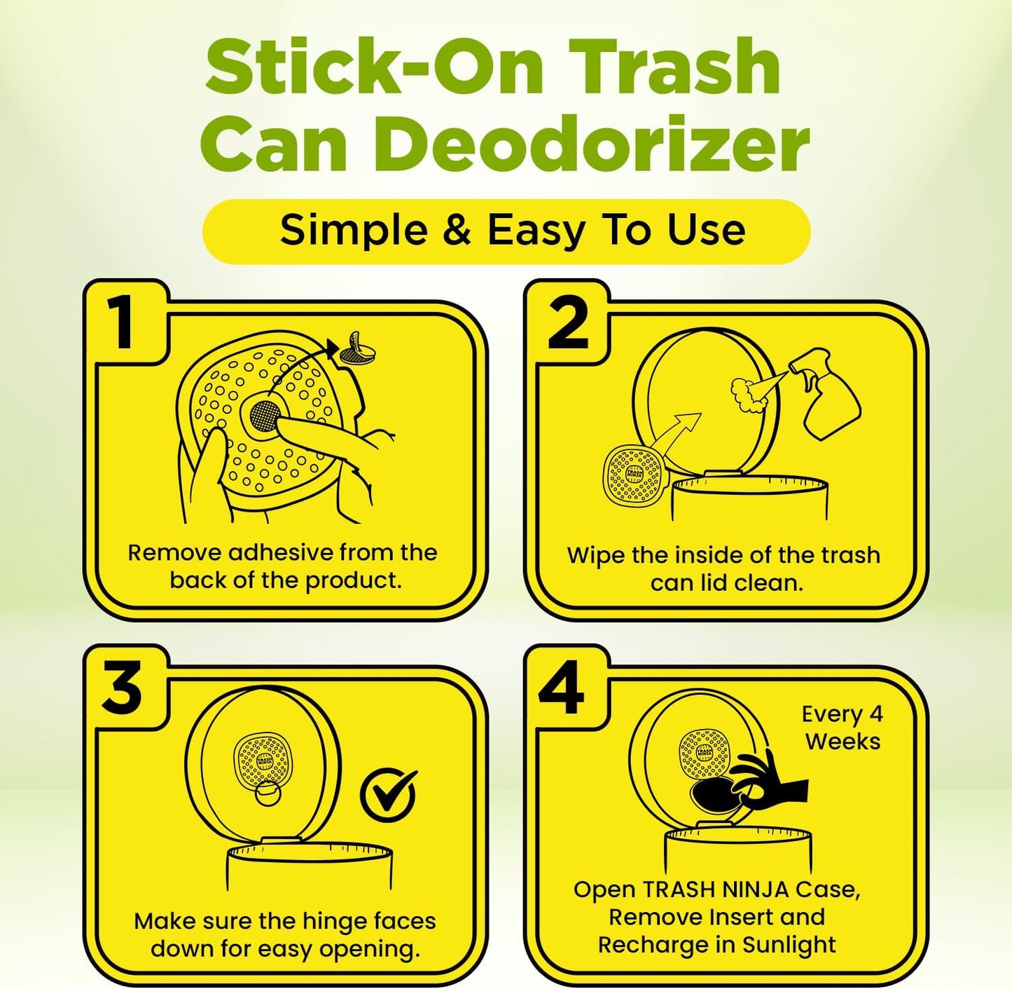Trash Ninja Odor Eliminator - Long-Lasting Citrus Scent Deodorizer with Activated Charcoal | Freshens Garbage Cans, Fridges, Bathrooms, Kitchens & Diaper Pails