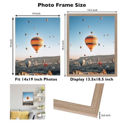 JCJMY 14x19 Picture Frame for Poster Photo Picture, Horizontal and Vertical Formats for Wall Hanging, 14 x 19 Wall Gallery Poster Photo Frame with Shatter Resistant Plexiglass, Rustic Brown