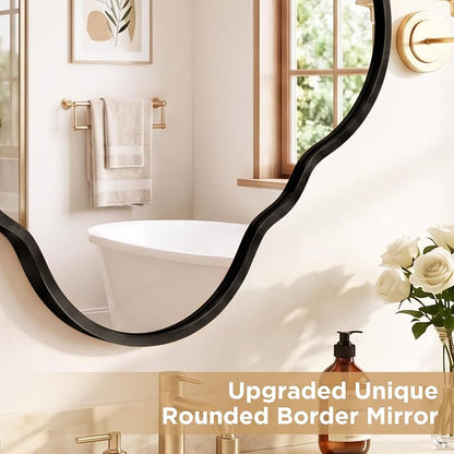 32x32 Inch Irregular Black Bathroom Mirror - Wall Mount with Brushed Aluminum Frame (Variation: Black+31.5"L x 31.5"W)
