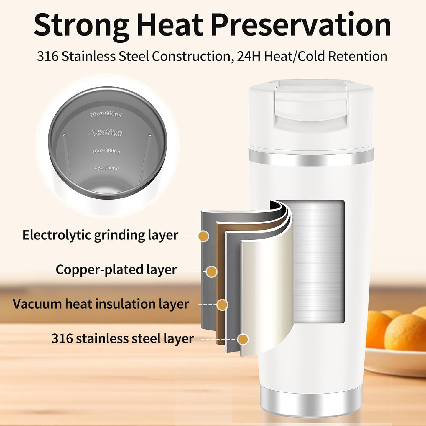 Skiennix Portable Blender - Cordless 24oz Insulated Cup for Smoothies & Shakes | USB-C Rechargeable, BPA-Free Gift for Men & Women