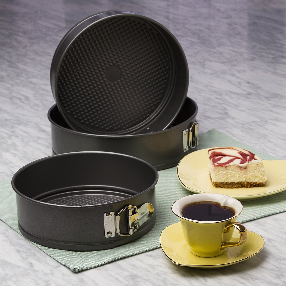 Ecolution Bakeins 3 Piece Springform Pan Set, Gray, 8”, 9”, and 10” Set