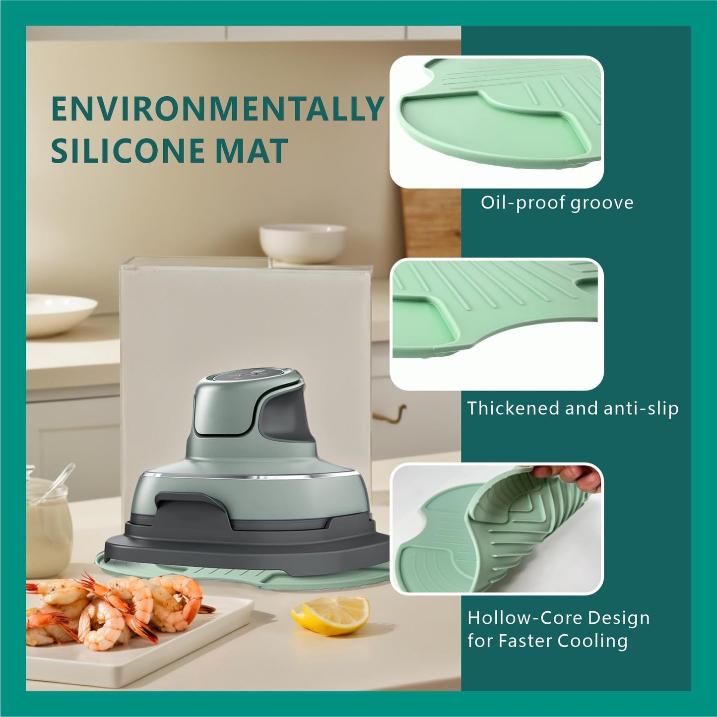 Silicone Heat Resistant mat for Ninja Crispi Air Fryer,Heat-Insulating Accessories Compatible with Ninja crispi FN101 containers,Kitchen Air Fryer Trivet (Sage Green)