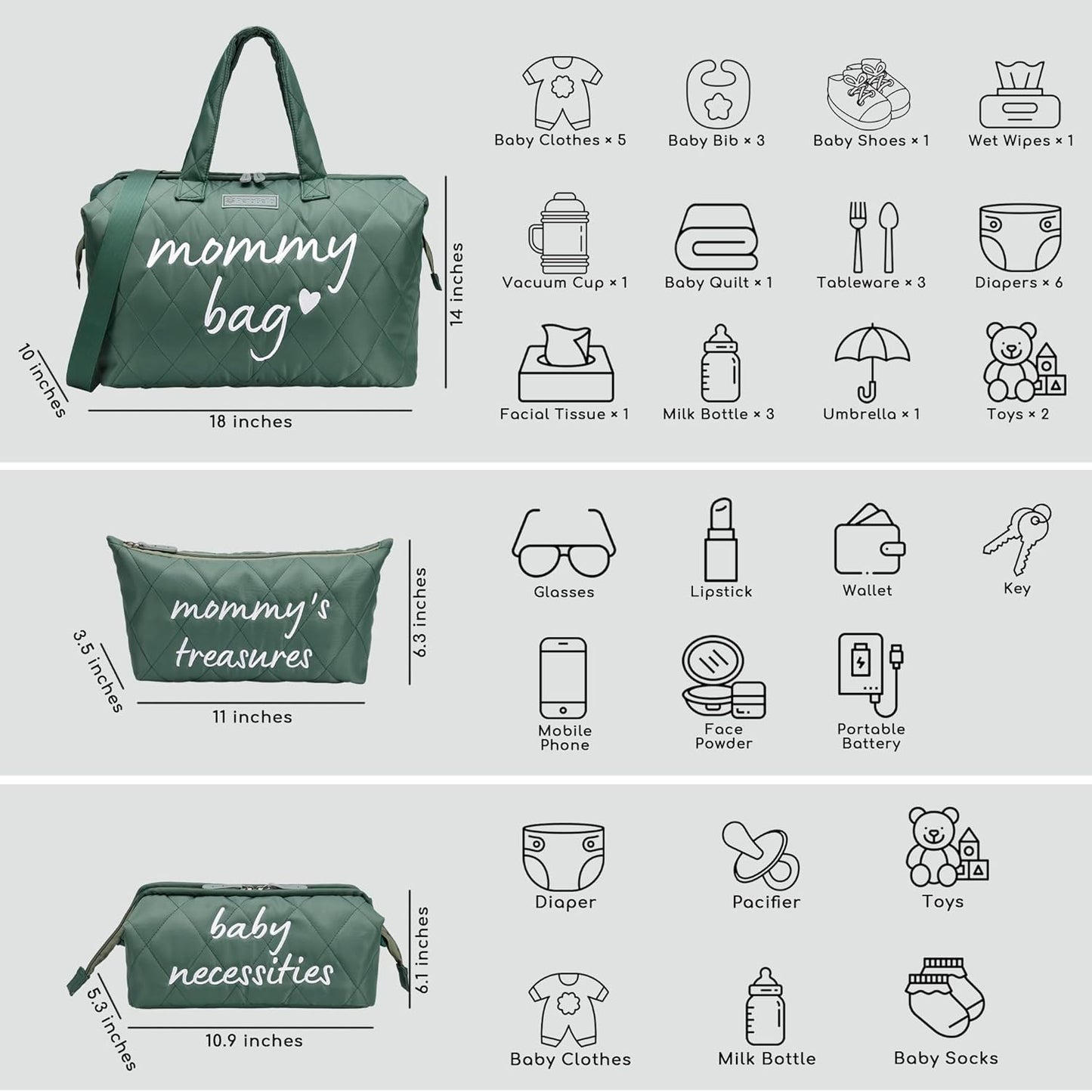 PeraBella Mommy Hospital Bag - Stylish Maternity Diaper Bag for Labor & Delivery | Green