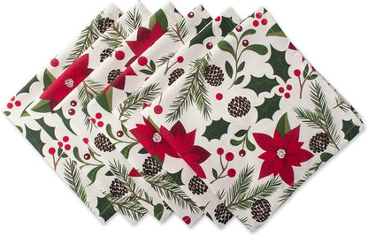 Napkin Set 20x20 Inches (6 Pcs) Poinsettia & Christmas Greenery – DII Woodland Holly