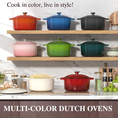 Umite Chef 5QT Enameled Cast Iron Dutch Oven - Heavy-Duty Cookware for Baking, Braising & Roasting | Green