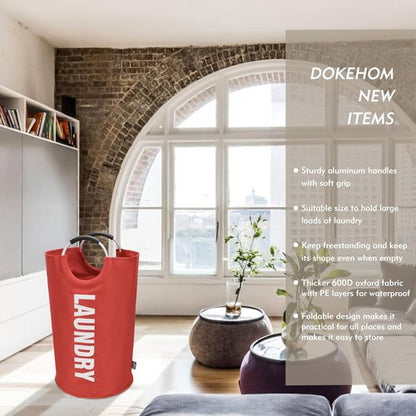 DOKEHOM 90L Collapsible Laundry Basket - Freestanding Tall Hamper for Easy Storage | Red