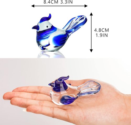 HDCRYSTALGIFTS Mini Blown Glass Blue Jay Figurine - 3.5 Inch Collectible Crystal Ornament