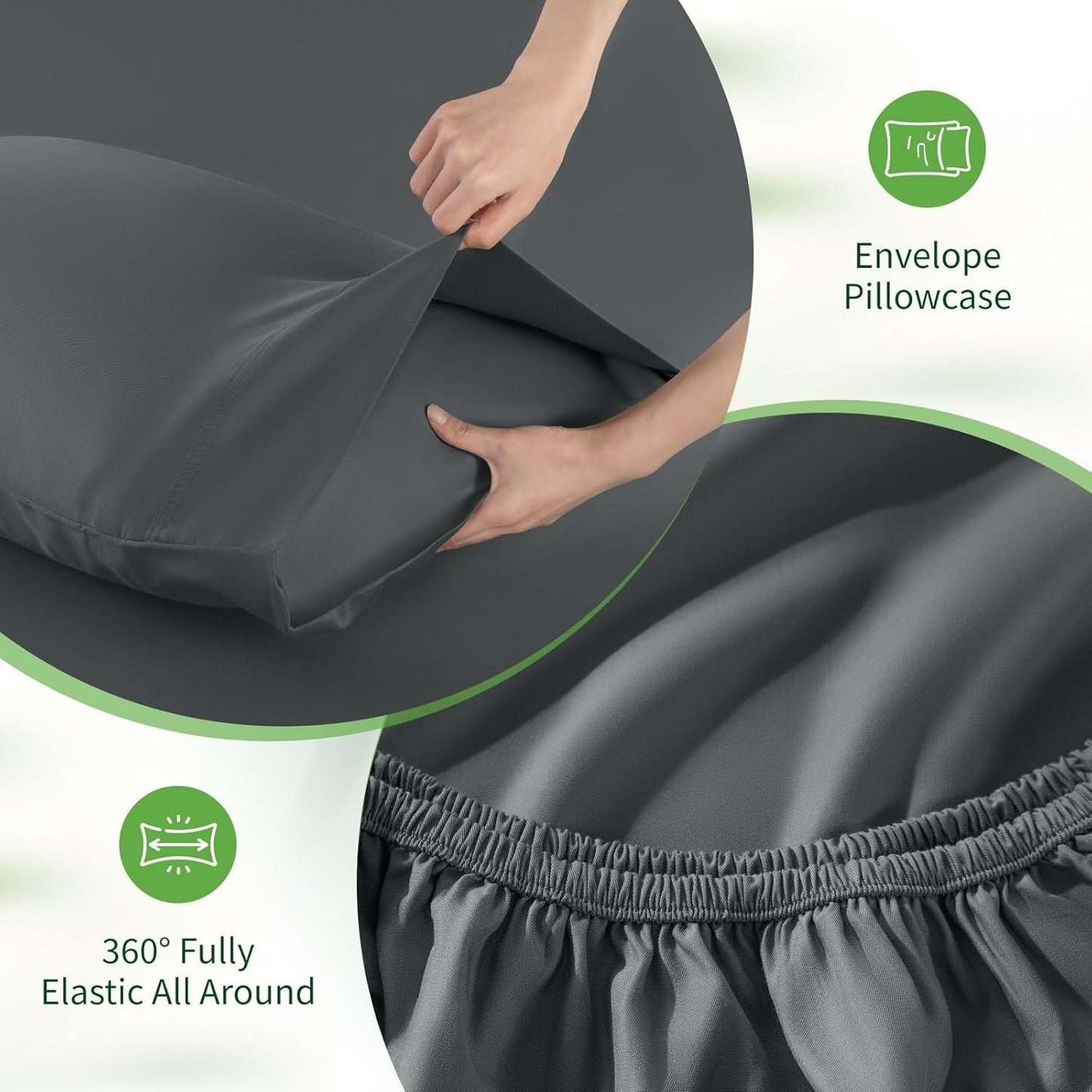 SONORO KATE Bamboo Viscose Bed Sheets - Ultra Soft & Cooling | Extra Deep Pocket (Dark Grey, Queen)