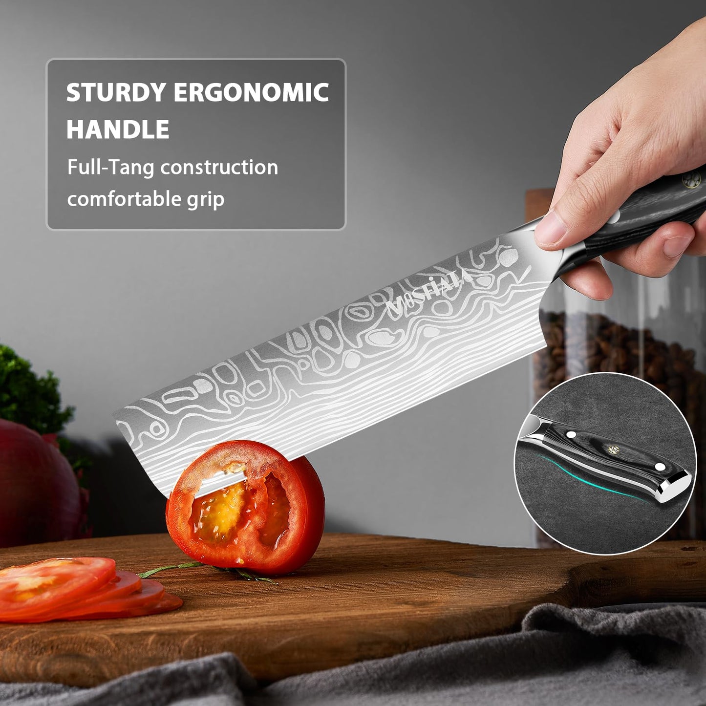 MOSFiATA Nakiri Kitchen Knife, 7”&5.5" Chef Knife Set, Ultra Sharp German Stainless Steel Cleaver Cooking Knife with Ergonomic Handle Gift Box