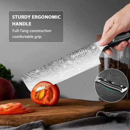 MOSFiATA Nakiri Kitchen Knife, 7”&5.5" Chef Knife Set, Ultra Sharp German Stainless Steel Cleaver Cooking Knife with Ergonomic Handle Gift Box