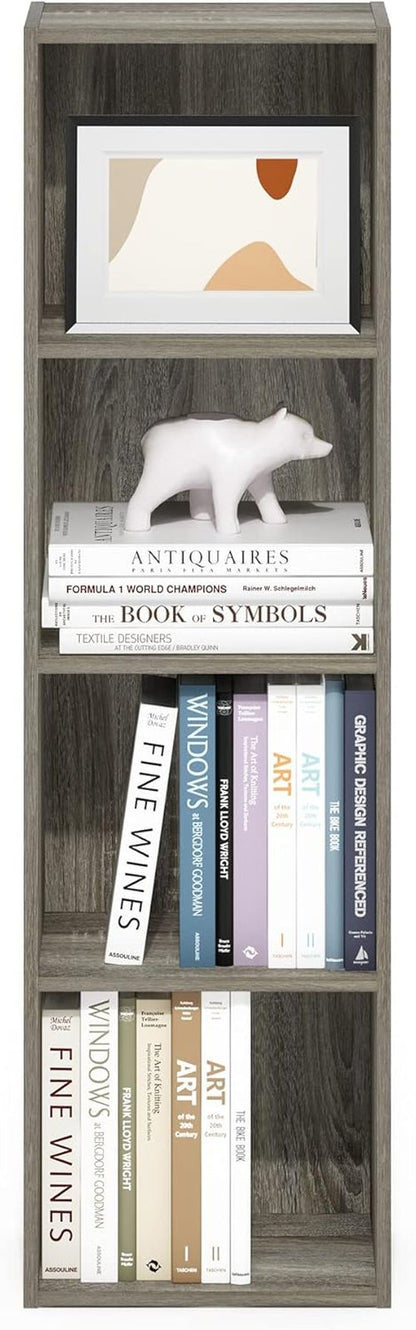 Furinno PASIR 4-Tier Modern Bookshelf - Easy Assembly Open Shelves Bookcase in French Oak | 9 x 12 x 42 Inches