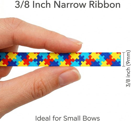 3/8" Narrow Autism Awareness Ribbon - 25 Yards Thin Grosgrain for Hair Bows & Crafts