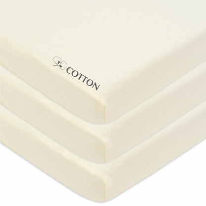 American Baby Company 3 Pack Natural Cotton Fitted Mini Crib Sheets - Soft, Breathable, 38" x 24", Beige