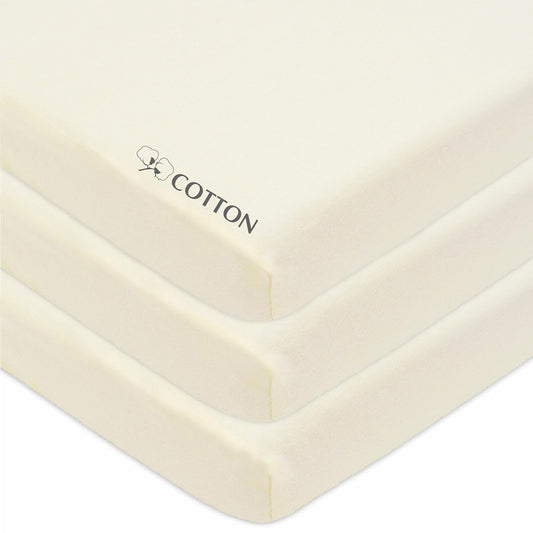 American Baby Company 3 Pack Natural Cotton Fitted Mini Crib Sheets - Soft, Breathable, 38" x 24", Beige