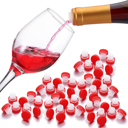 Slow Wine Pourer Spout for Corked Bottles Valentine's Day Pour and Seal Plastic Wine Pourers with Lid for Storing Precise Pouring Valentine's Day Restaurant Supplies(Red,100 Pcs)