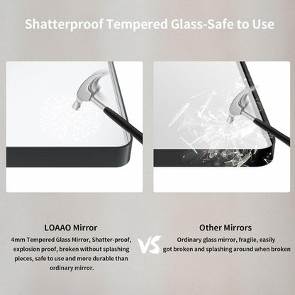 LOAAO Black Metal Framed Bathroom Mirror - Large 84x32 Inch Rounded Rectangle, Anti-Rust Tempered Glass