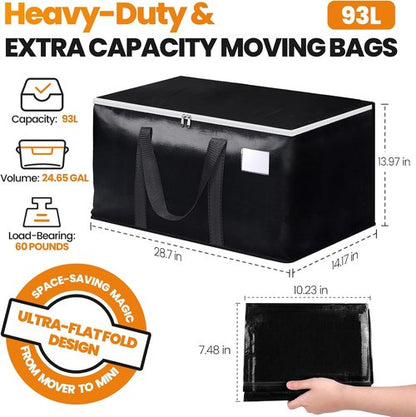Heavy-Duty Moving Bags by [Brand Name] - Extra Capacity Storage Totes with Backpack Straps | 6 Pack, Black