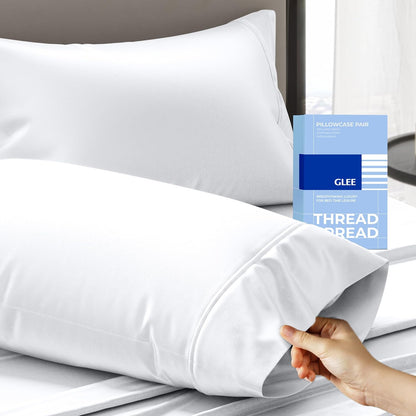 Thread Spread 100% Cotton Pillow Cases - Luxury 400 Series Glee Collection, Soft & Cooling | Queen Size Set of 2 (White)
