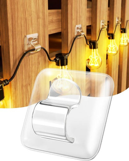 LZC Heavy-Duty Hooks for Outdoor String Lights - 25 Pack Clear Waterproof Adhesive Clips