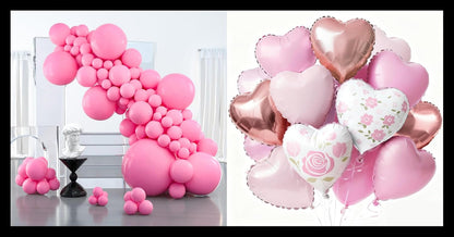 PartyWoo Pink Balloons - 127 Pcs in Various Sizes with Heart Foil for Valentine's Day & Weddings