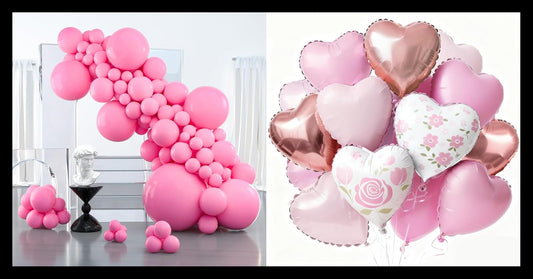 PartyWoo Pink Balloons - 127 Pcs in Various Sizes with Heart Foil for Valentine's Day & Weddings