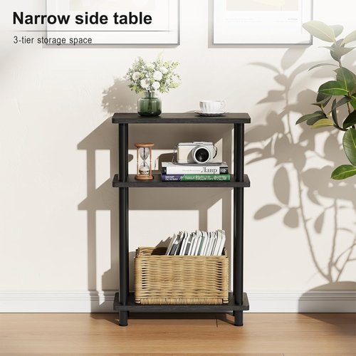 Apicizon Small Narrow Side Table - 3-Tier Slim End Table with Storage Shelf | Black for Small Spaces