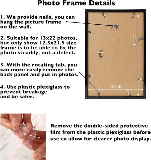 JCJMY 13x22 Picture Frame - Black Wall Gallery Frame for Horizontal & Vertical Photos