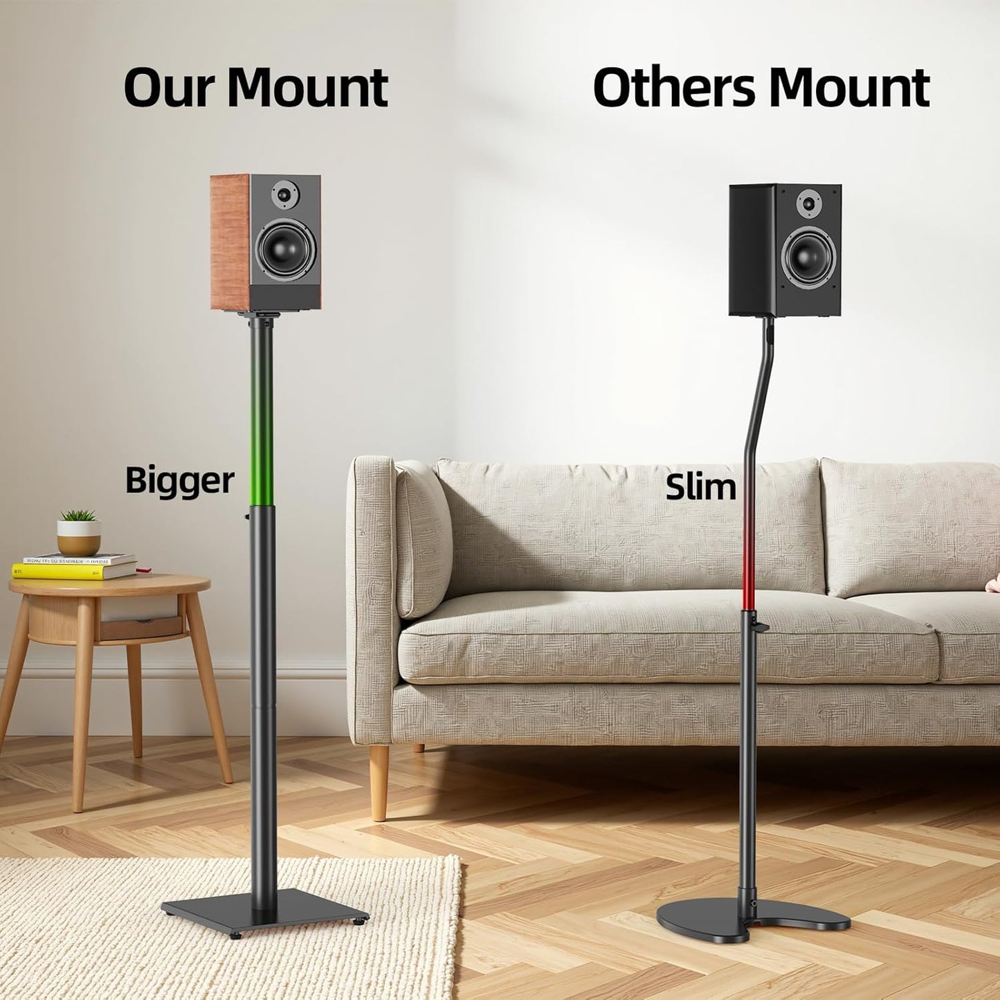 USX MOUNT Bookshelf Speaker Stands - Height Adjustable 32-42 Inch for Surround Sound | Max Load 11 lbs