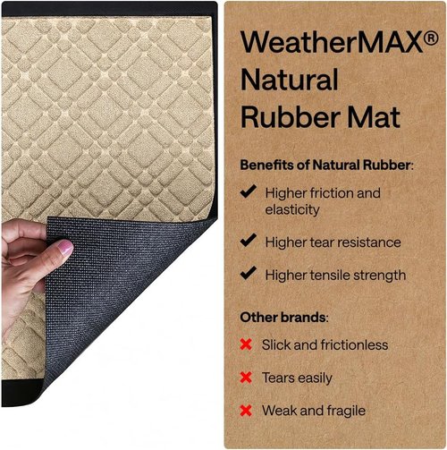 GORILLA GRIP Waterproof All-Season WeatherMAX Doormat - 35x23 Natural Rubber, Stain & Fade Resistant, Easy Clean, Modern Latte