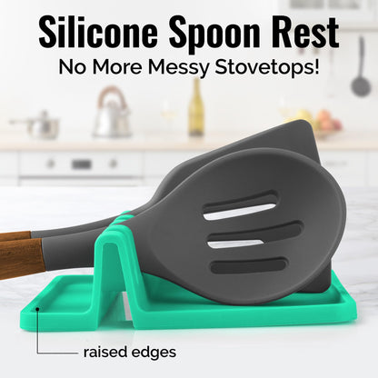 Zulay Kitchen Silicone Utensil Rest with Drip Pad for Multiple Utensils - BPA-Free, Heat-Resistant Spoon Rest & Spoon Holder for Stove Top - Kitchen Utensil Holder for Ladles & Tongs - Carnival Grass