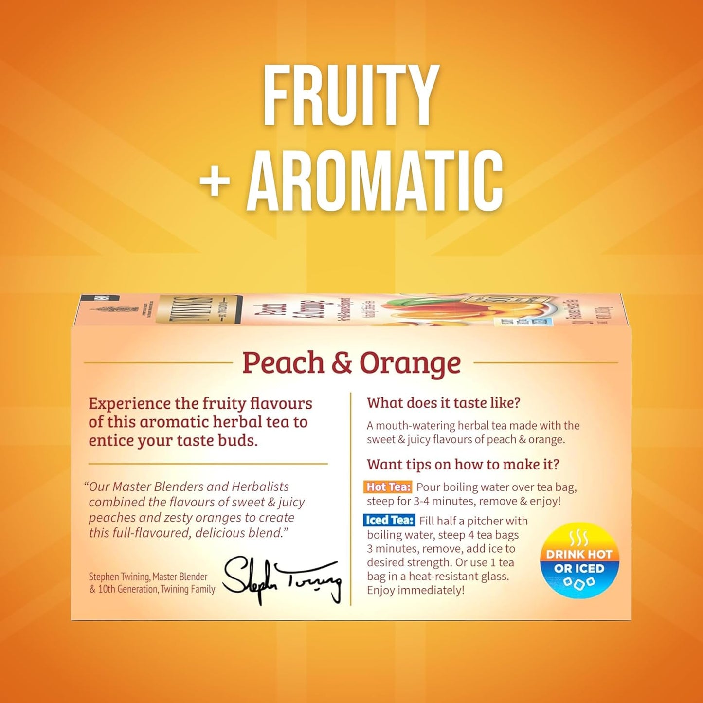 Twinings Peach & Orange Herbal Tea - Juicy & Fruity, Caffeine-Free, 20 Individually Wrapped Bags (Pack of 6)