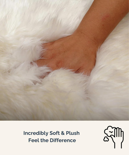 Woolous Sheepskin Rug, Genuine New Zealand Natural Lambskin Wool Real Sheep Skin Fur Throw Area Rug for Living Room, Bedroom, Sofa or Chair Covers (Single pelt 2x3 ft, Ivory White)