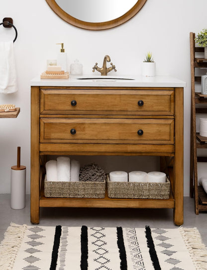 StorageWorks Seagrass Baskets - Stylish Bathroom Decor Box with Handles | 14.25"L x 6.5"W x 3.75"H