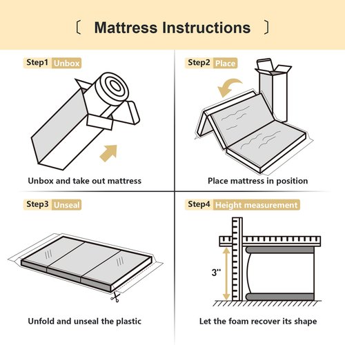 pareler bear 3"x26"x38" Trifold Mattress Topper, Waterproof Breathable Soft Removable Cover, Portable Mattress Pad with Carry Bag for Indoor & Outdoor Use, High Density Medium Firm Foam