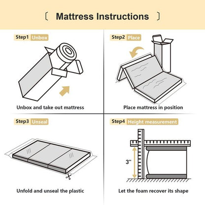 pareler bear 3"x26"x38" Trifold Mattress Topper, Waterproof Breathable Soft Removable Cover, Portable Mattress Pad with Carry Bag for Indoor & Outdoor Use, High Density Medium Firm Foam