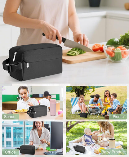 Skiennix Insulated Snack Bag - Reusable Lunch Box Cooler for Kids & Adults | Collapsible, Black, 3L Capacity