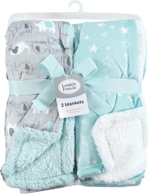 Luvable Friends Baby Plush Blanket - Soft Sherpa Back | Unisex Elephant Design, One Size