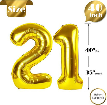 Gold Number 21 Balloon - 40 Inch Golden Birthday Decoration for 21st Celebration | Perfect for Men & Women